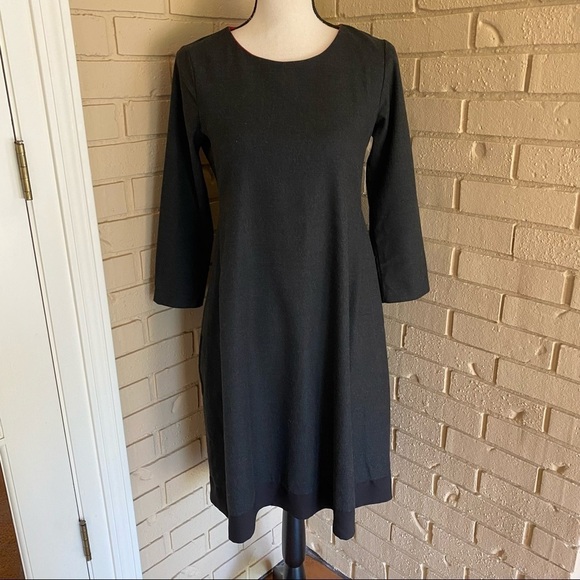 Vipart Black Mixed Media Pleated 3/4 Sleeve Dress Pockets France 36 US Small (6) - Picture 1 of 10